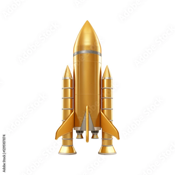 Obraz Golden rocket, space ship, isolated on white transparent.