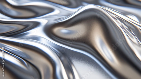 Fototapeta A sleek, modern liquid galaxy background with a shiny silver finish, symbolizing futuristic technology and advanced innovation, conveying a sense of cutting-edge design and cosmic mystery.

