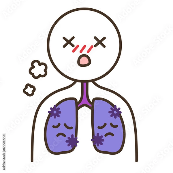 Obraz ウイルスで苦しい肺と人物　キャラクターイラスト