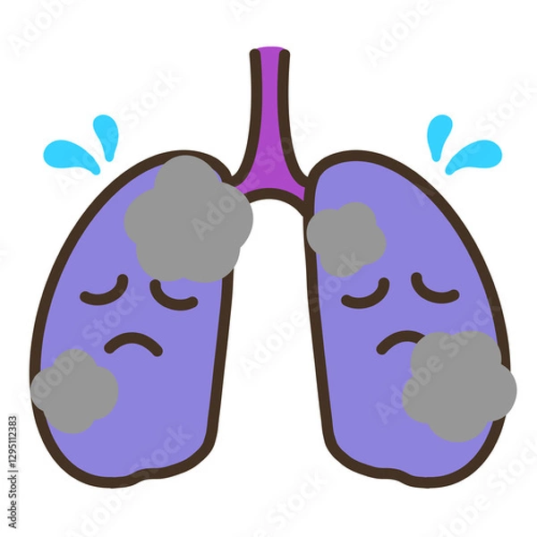Obraz 煙草の煙で苦しい肺　キャラクターイラスト