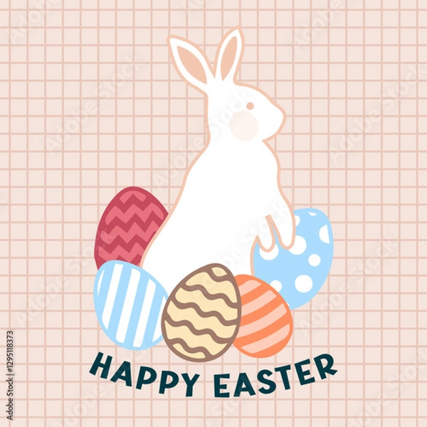 Fototapeta Happy Easter with bunny and eggs. Happy easter day vector.