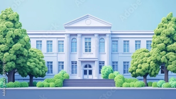 Fototapeta School building facade with trees