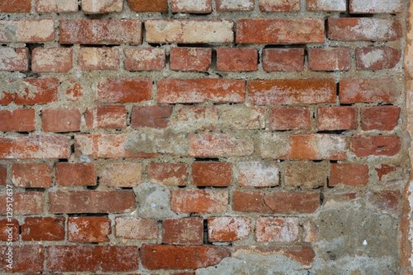 Fototapeta Brick walls, old wall with crumbling plaster, texture, background