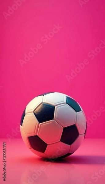 Obraz Vibrant pink backdrop, multicolored soccer ball , play, bold