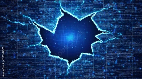 Obraz Digital Fracture Abstract Blue Data Breach Background