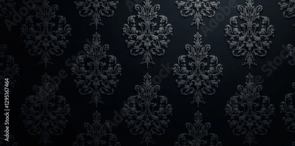 Fototapeta Dark black damask pattern background for elegant decor, fancy, deluxe