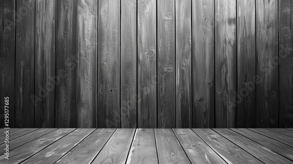 Fototapeta The room features a striking contrast between wood and dark gray panels