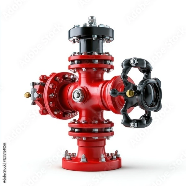 Fototapeta High-quality isolated image of an oil well fire suppression system, placed on a pure white background, perfect for graphic design or advertising purposes, highlighting its emergency response features.