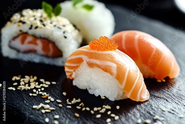 Fototapeta Delicious sushi on a black background
