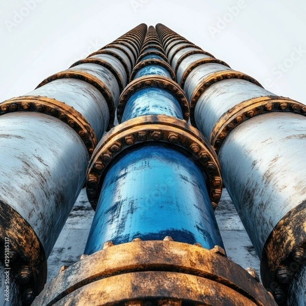 Fototapeta High-resolution image of a long-distance oil pipeline against a white backdrop, perfect for e-commerce, catalogs, and promotional content, emphasizing efficiency