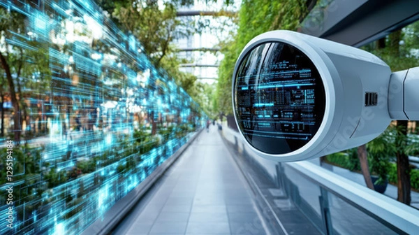 Fototapeta Futuristic AI surveillance system analyzing data in modern environment