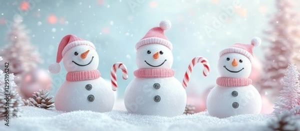 Obraz Festive snowmen on snowy scene