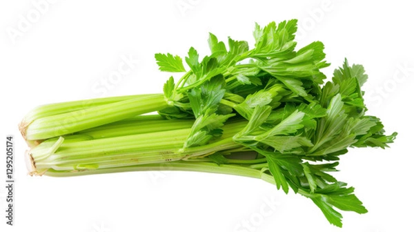 Fototapeta Fresh green celery stalks with leaves on transparent background