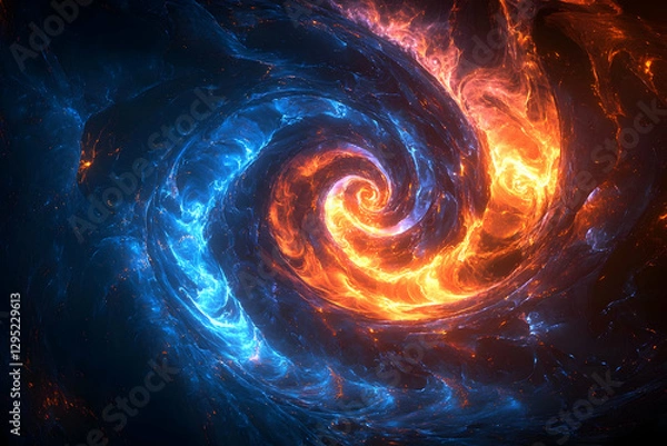 Fototapeta Abstract 3D digital art of swirling fire and ice, creating a mesmerizing cosmic vortex background.