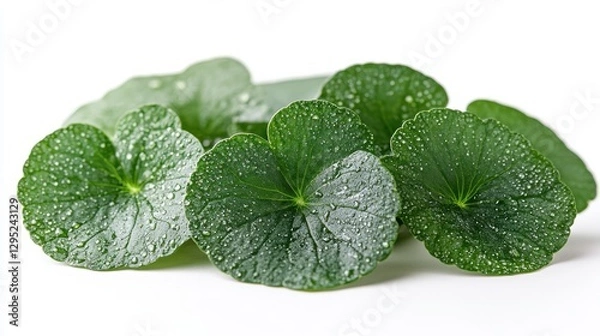 Fototapeta centella asiatica green leaf isolated,studio background
