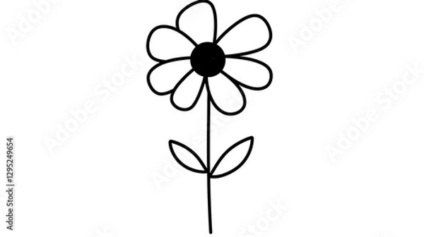 Fototapeta Minimalist Drawing of a Simple Flower in Clean Black and White Style