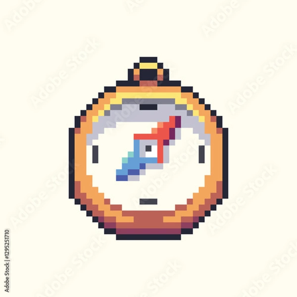 Fototapeta this is compass icon in pixel art with colorful color and this item good for presentations,stickers, icons, t shirt design,game asset,logo and your project.