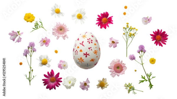 Obraz Easter egg decorated with colorful flowers on transparent background
