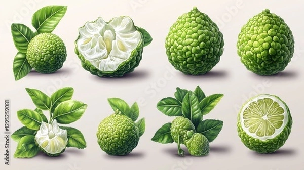 Fototapeta fresh bergamot isolated on transparent background catoon style