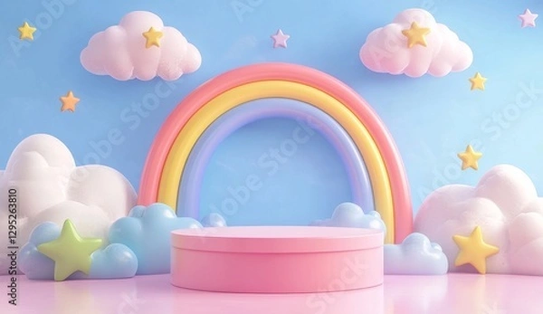 Fototapeta Pastel rainbow podium backdrop for product display