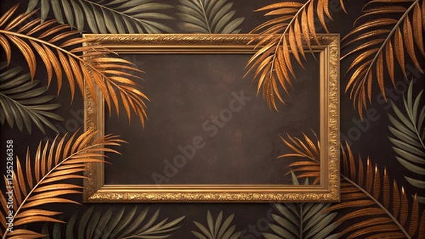 Obraz Close-up of a single orange Bird of Paradise flower, Illuminated Palm trees on the dark sky, Bright monstera tropical leaves illuminated, plant with shadow and sunlight