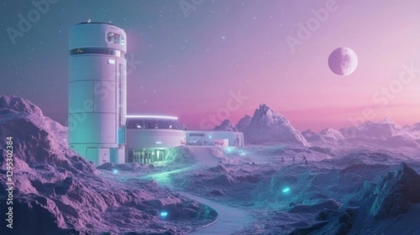 Obraz Futuristic Lunar Base at Sunset