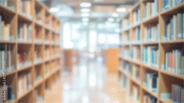 Fototapeta Blurry college classroom with shelves, ideal for education, learning spaces, and business concepts. AI Generated Images