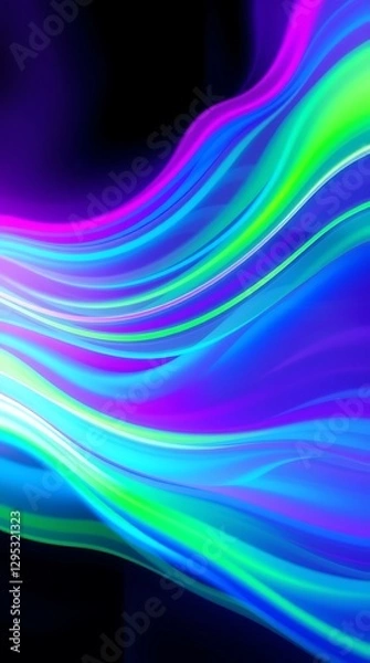 Obraz Abstract Representation Of Flowing Energy, Using A Blend Of Neon Pink, Electric Blue, And Lime Green, Displayed As A Vertical Rectangular Image, Emphasizing The Dynamic Movement With.