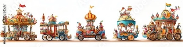 Fototapeta Colorful parade floats procession on parade route