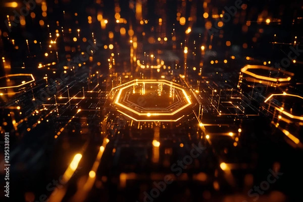 Fototapeta 近未来の輝く六角形ネットワークとデジタル空間