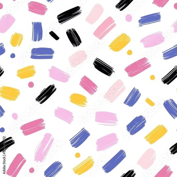 Fototapeta Artistic pattern featuring pink, yellow, and blue paint strokes blending together to create a vibrant visual experience seamless tile