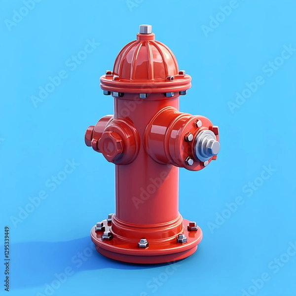 Obraz Red fire hydrant, studio shot, blue background, safety