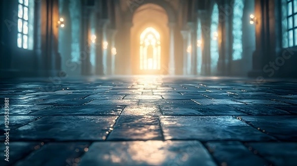 Obraz The ancient church bathed in colorful light and shadow in the morning light