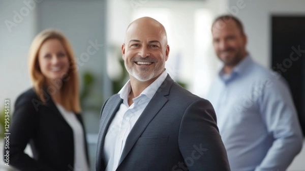 Fototapeta Executive departures with a team in the office looking at a presentation. Featuring leadership transition and teamwork