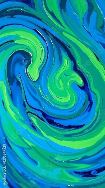 Fototapeta A Close-Up Abstract Image Featuring Swirling, Vibrant Blues And Greens, Reminiscent Of A Nebula, Rendered In A Painterly Style With Visible Brushstrokes, Using Oil Paints On Canvas, .