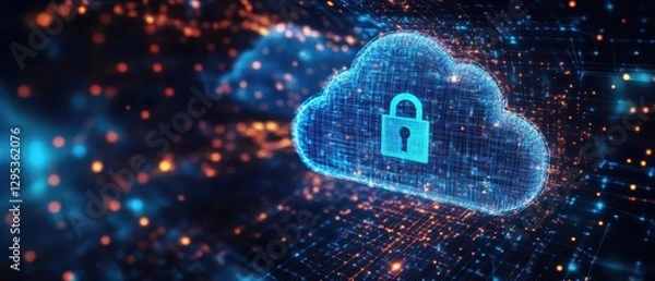 Fototapeta Cloud computing security system with encrypted digital locks, cyber protection