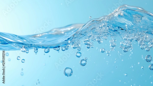 Fototapeta アクアブルーの水中に広がるバブル.
