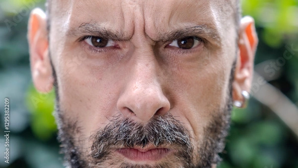 Obraz A headshot of a middle-aged man looking seriously at the camera