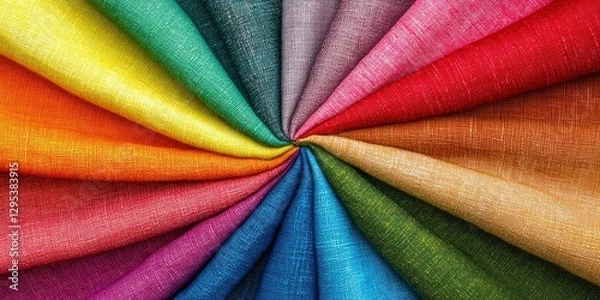 Fototapeta A colorful background with a variety of colors, a rainbow color wheel. A colorful fabric swatch background with a vibrant cloth material and fabric texture.