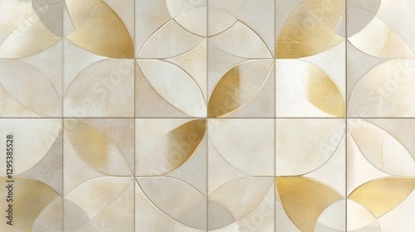 Fototapeta Champagne gold and ivory geometric tile pattern, delicate reflections creating a sophisticated ambiance