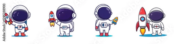 Fototapeta Cute Astronaut Holding a Rocket
