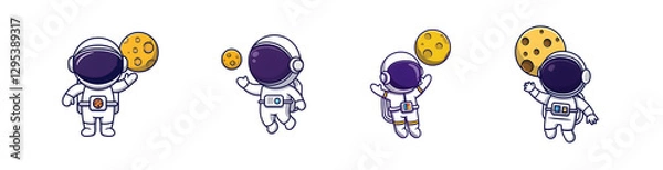 Fototapeta Cute Astronaut Floating with a Moon