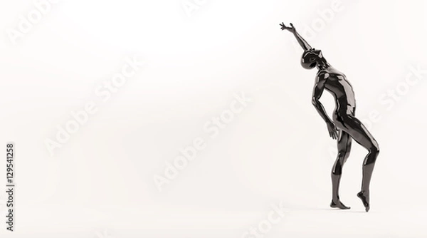 Fototapeta Abstract black plastic human body mannequin over white background. Action dance pose. 3D rendering illustration