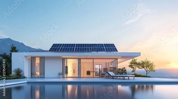 Obraz Modern Solar Powered Home with Infinity Pool and Mountain View