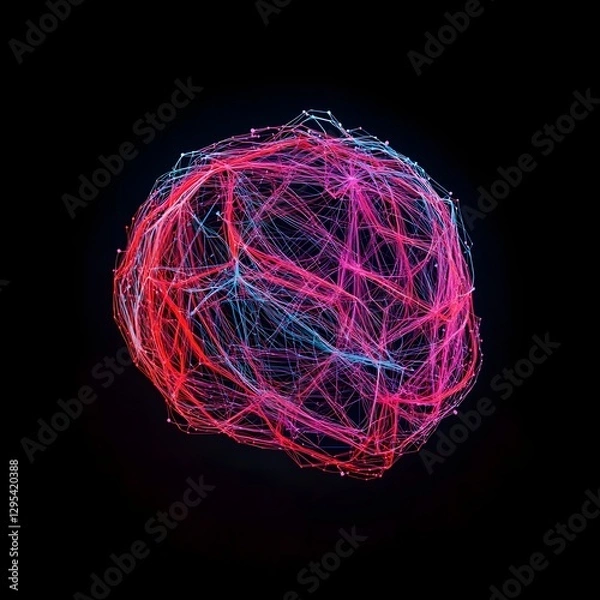 Fototapeta Abstract Colorful Network Sphere with Bright Light Trails and Design