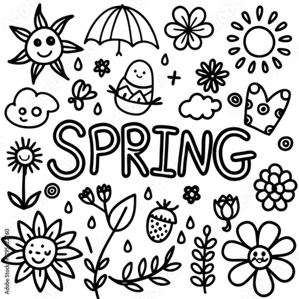 Fototapeta A simple, Cute Spring  line drawing of a single tulip, perfect for coloring books, printables, mandala