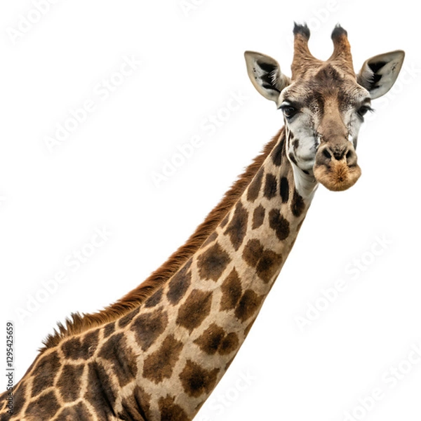 Fototapeta Elegant Giraffe Walking Gracefully Isolated on White Background as Transparent. PNG. AI GENERATED