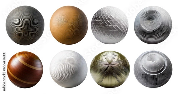 Fototapeta Collection of Textured Spheres with Unique Patterns and Colors, isolated on transparent background