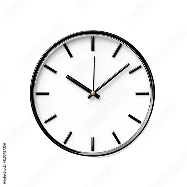 Obraz Simple round analog wall clock with black hands and white face isolated on transparent background (PNG)