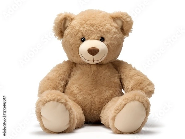 Obraz Realistic teddy bear on a neutral white background with slight shadow